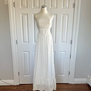 NWT SABO Kenna White A-Line Cotton Strapless Lace Trim Vacation Maxi Dress Size6